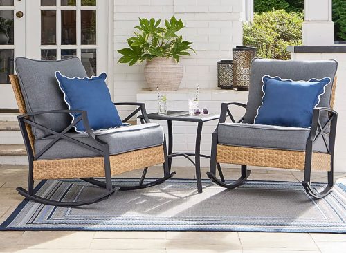 Style Selections Kenwood 3 -Piece Wicker Patio Conversation Set with Gray Cushions