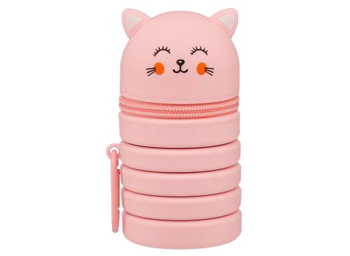 Summer Cute Cat Shaped Pink Critter Expandable Zipper Pouch