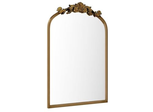 Swafrrt 20" x 32" Antique Gold Baroque Arch Wall Mirror, Vintage Bathroom Mirror with Aluminum Frame
