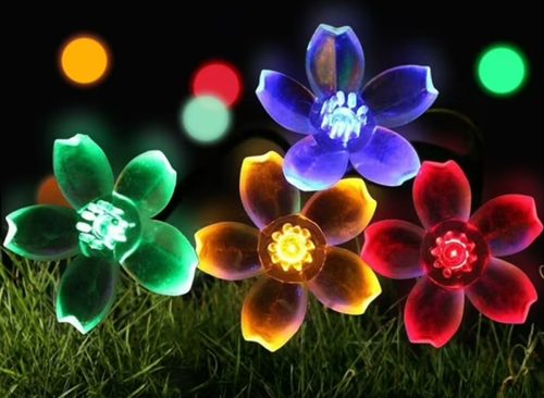 Syenll 23ft 50 LED Solar Flower String Lights, Outdoor Cherry Blossoms Solar Lights for Fence Garden Yard Patio Tree Decor, Multicolor