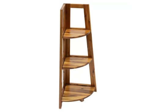 Three-Tier Folding Corner Wood Shelf
