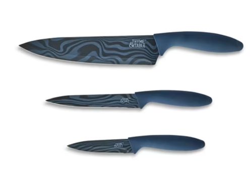 Thyme & Table 3-Piece Stainless Steel Blue Swirl Knife Set with Protective Sheaths