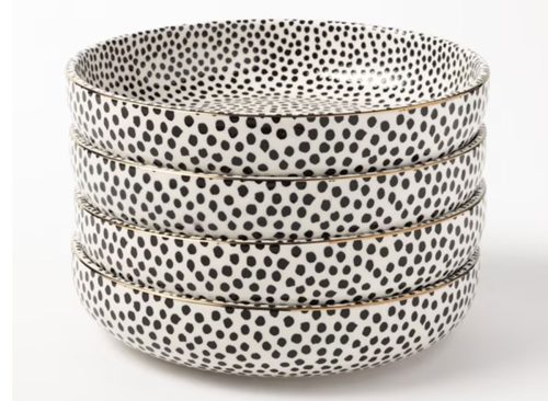 Thyme & Table Dot 4-Pack Ceramic Low Bowls Black and White