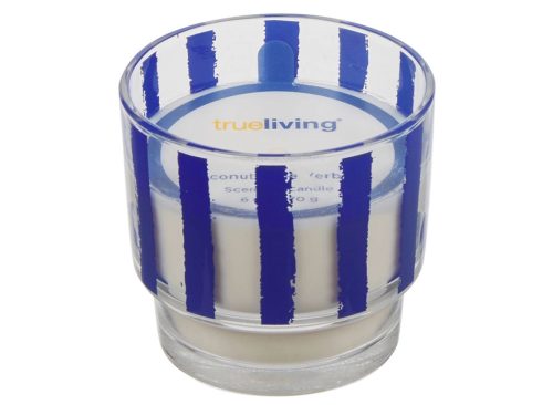 True Living Striped Glass Scented Candle, 6 oz, 3 Assorted Colors