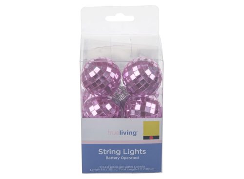 True Living Summer Battery Operated Pink Disco Ball String Lights, 6 ft