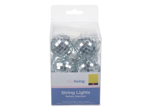 True Living Summer Battery Operated Silver Disco Ball String Lights, 6 ft