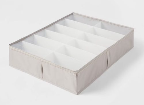 Underbed Fabric Shoe Storage Gray - Brightroom™: Polyester Organizer with Dividers, 12-Pair Capacity, Spot Clean