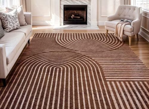 VUNATE 8'x10' Area Rugs for Living Room Jacquard Textured Modern Rugs Soft Geometric Rug for Bedroom Mid Century Washable Rug Non-Slip Bohemian Carpet Perfect for Dining Room Office Brown