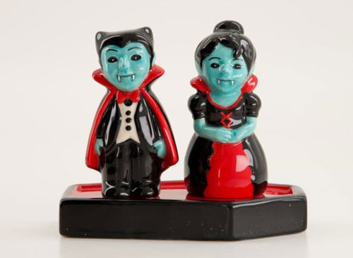 Vampire Couple Salt and Pepper Set with Holder