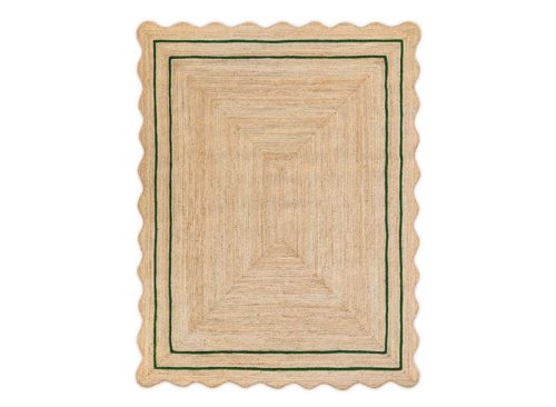 Vintage Jute Area Rug Decor Braided Rectangular Scalloped Vintage Carpet with Multi Border Green 2' x 6' BY KALVEERA