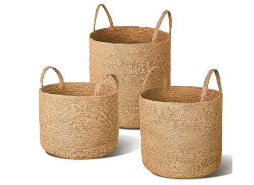 We Think Storage Round Jute Storage Basket with Handle, Set of 3