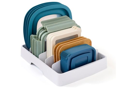 YouCopia StoraLid Food Container Lid Organizer for Kitchen Cabinet Storage with 5 Adjustable Dividers, 10.5''D × 13.4''W × 3.3''H, Large Classic Edition, White