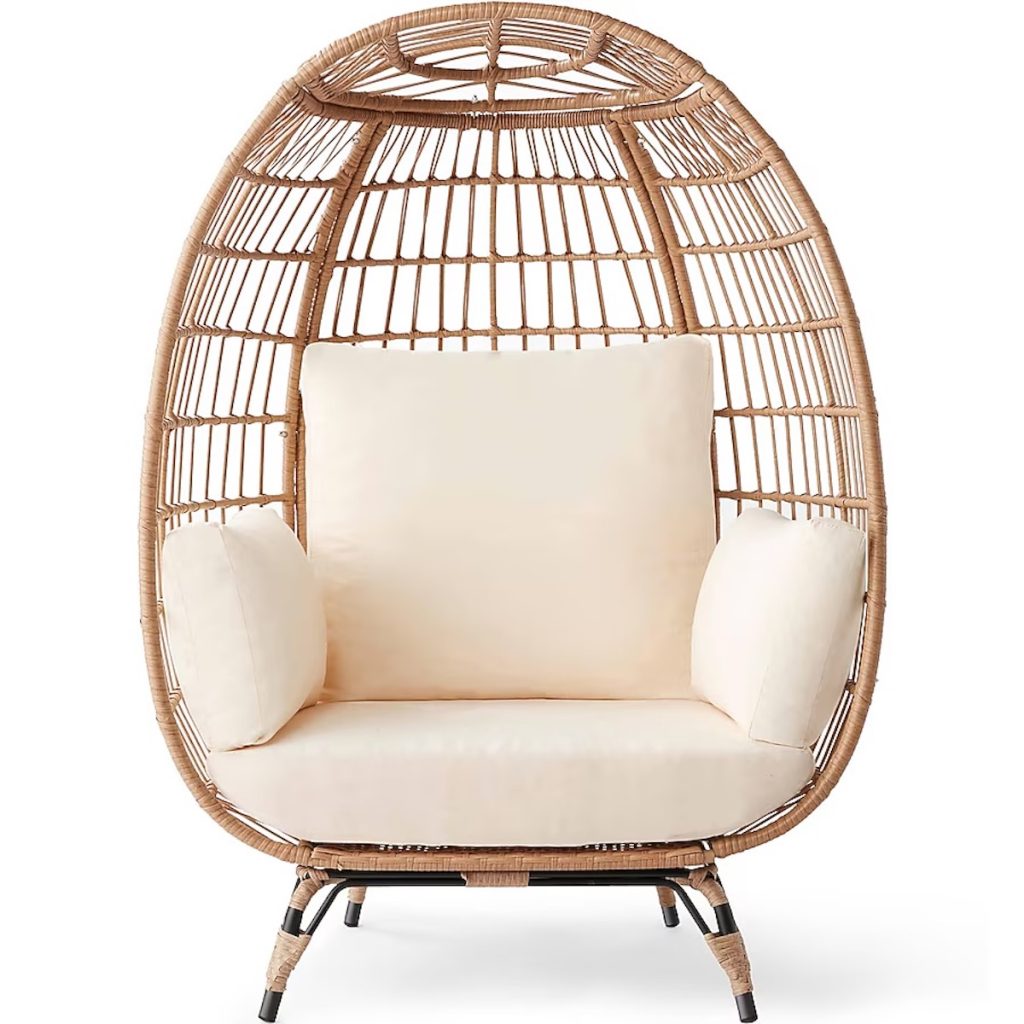 Best Choice Products Wicker Egg Chair Oversized Indoor Outdoor Patio Lounger w/ Steel Frame - Ivory