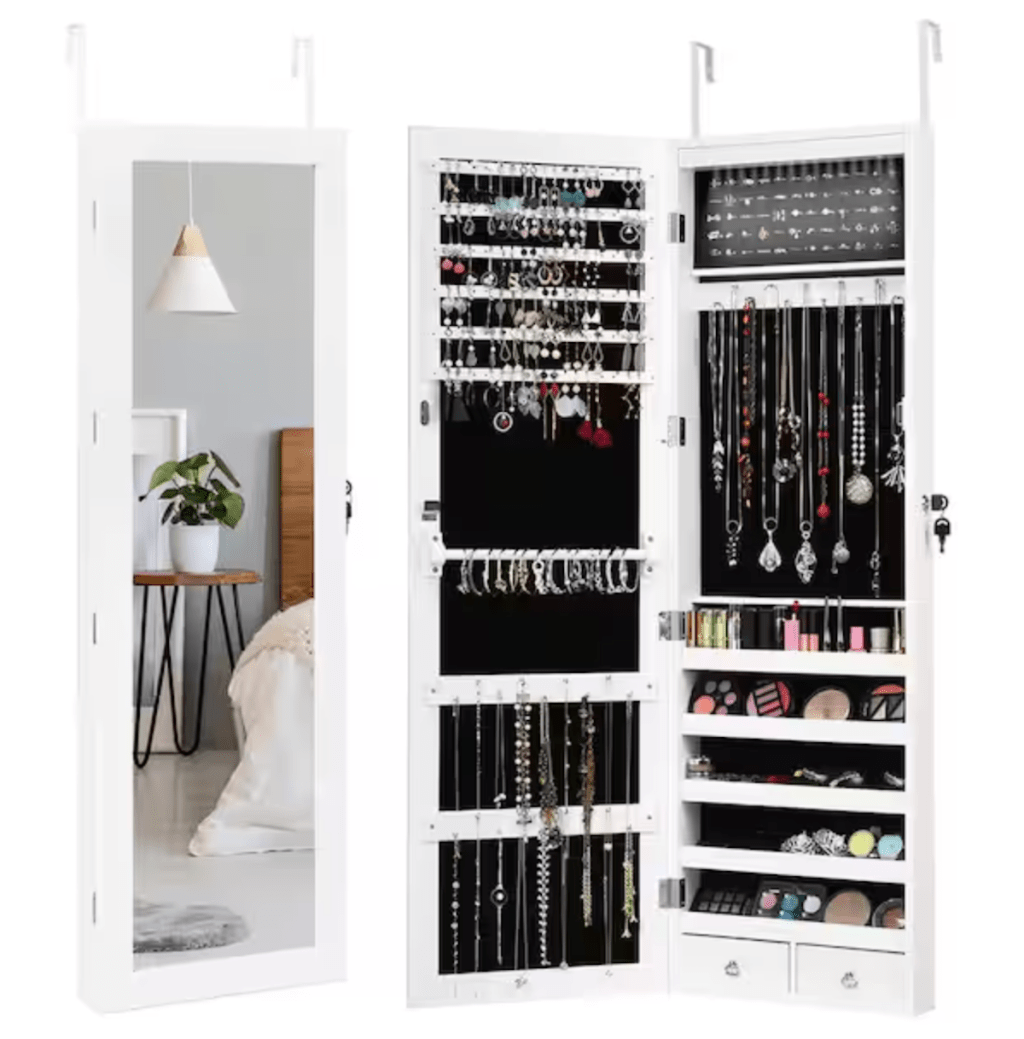 Costway Wall Door Mounted Mirror Jewelry Box Cabinet