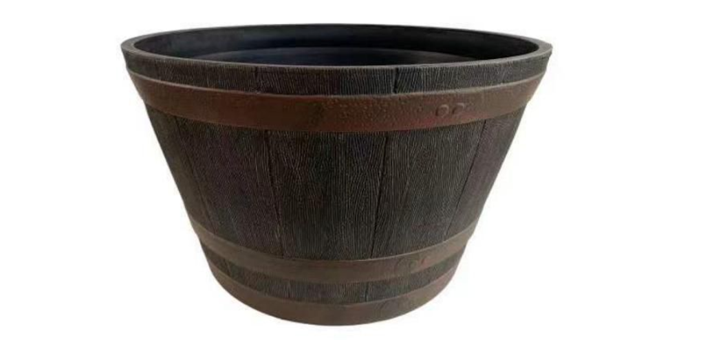 GroundWork Plastic Whiskey Barrel Planter