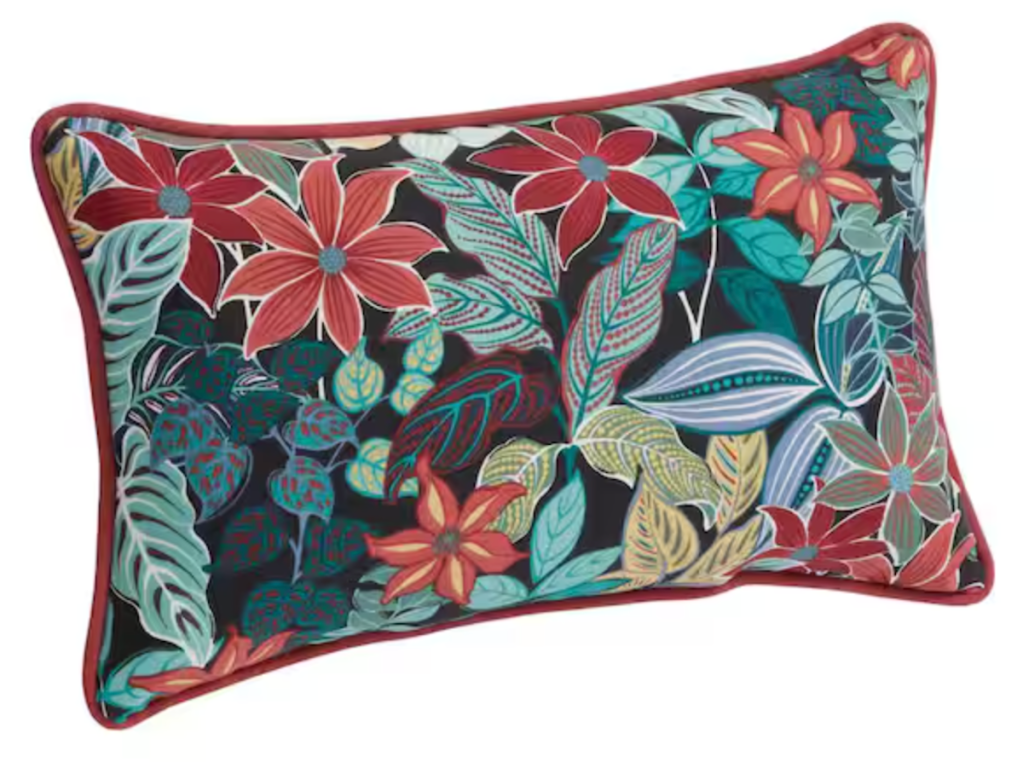 Hampton Bay Black Tropical Outdoor Patio Lumbar Pillow