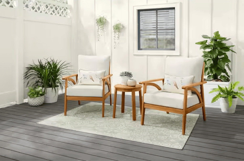 Hampton Bay Windy Hill 3-Piece Acacia Wood Outdoor Chat Set