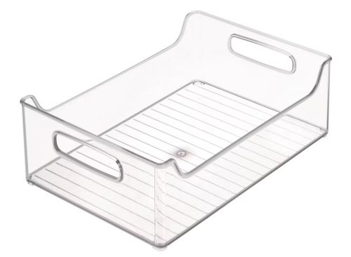 iDESIGN Plastic Fridge and Freezer Storage Organizer Bin with Handle Clear: Kitchen Cabinet Organizer, 12"x10"x5"