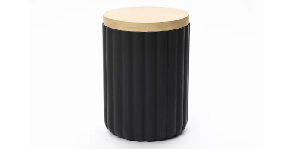 LuxenHome Black Fluted Round Patio Side Table