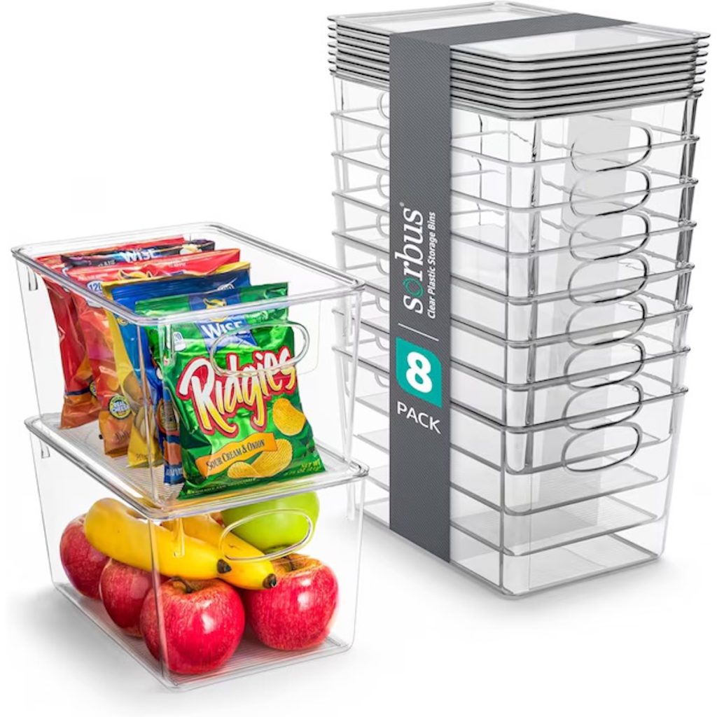 SORBUS Large Plastic Fridge & Kitchen Storage Bins, 8-Pack