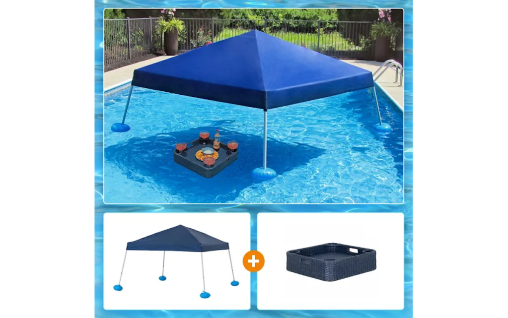 Sunjoy Pool Gazboe with 24 x 24in. Wicker Floating Pool Tray, Navy