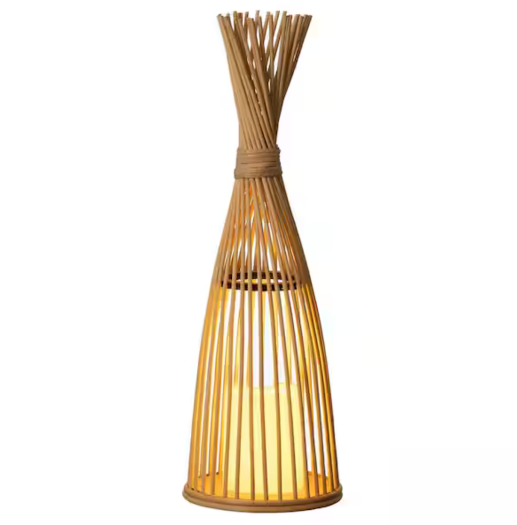 Wickerwise Hand-Woven Tall Bamboo LED Floor Lantern