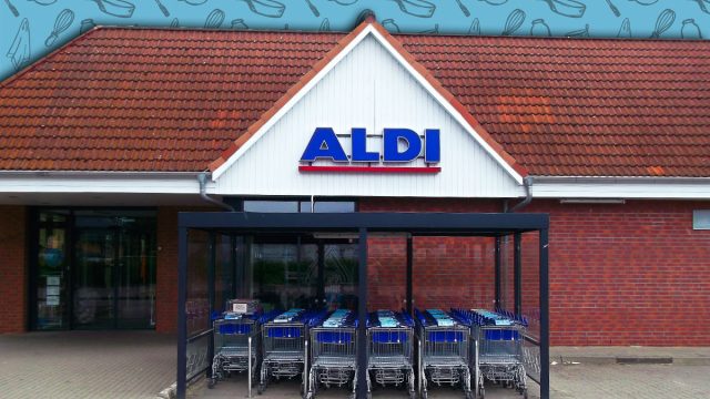11 Best New Aldi Pantry and Kitchen Organization Finds Under $10. Templin, Brandenburg Uckermark District - Germany - May 18, 2025: Shopping cart in front of the Aldi discount store