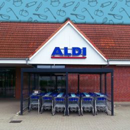 11 Best New Aldi Pantry and Kitchen Organization Finds Under $10. Templin, Brandenburg Uckermark District - Germany - May 18, 2025: Shopping cart in front of the Aldi discount store