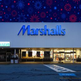 11 Best New Marshalls Finds Under $15 Hitting Shelves in July. Portsmouth, USA 09 26 2012: Outside building of Marshalls, an American off-price department store for clothes, apparel and homewares owned by TJX Companies at night with logo neon sign and parking lot