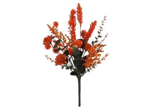 19-Inch Artificial Orange Fall Mum and Berry Bush Autumn Floral Pick