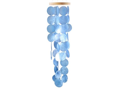 28-inch Blue Beach Theme Wind Chimes Outdoor with Hanging Hook, Handcrafted Shell Decor