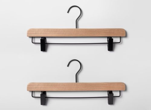 2pk Wood Pant Hangers w/Clips Natural - Brightroom™: Non-Slip Skirt & Pants Storage