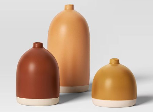 3pc Vase Set Ceramic Brown - Room Essentials