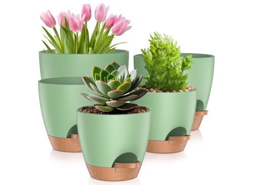 5-Pack Self-Watering Plant Pots with Drainage and Saucers