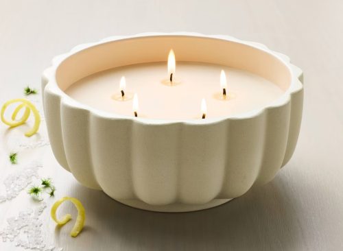 5-Wick Rustic Ceramic Salt Scalloped Jar Candle Cream 32oz