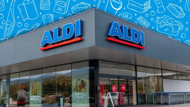 Durango, Bizkaia, Spain: November 2021: Aldi Supermarket, gray exterior facade with logo
