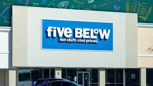 7 Best New Five Below Locker and School Finds Under $5. Jacksonville, FL - September 29th, 2024: Five Below store exterior with a blue sign and slogan "hot stuff, cool prices," featuring an empty parking lot and clear sky.