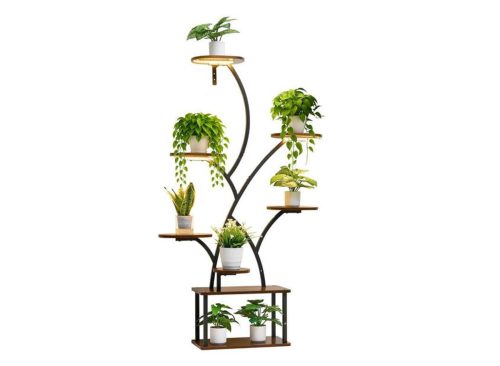 8 Tier Black Decorative Plant Stand with Timer 10 Brightness Plant Holder Flower Stand Display Rack