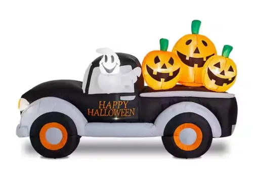 8 ft. Lighted Halloween Inflatable Truck with Jack-O-Lantern Pumpkins Decor