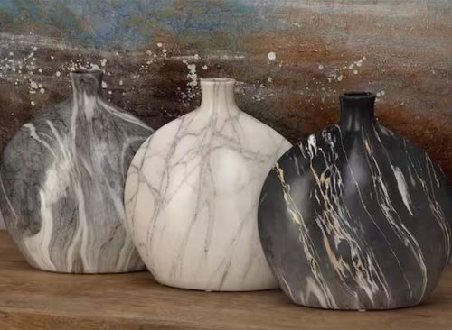9 in 10 in Black Faux Marble Ceramic Decorative Vase Set of 3