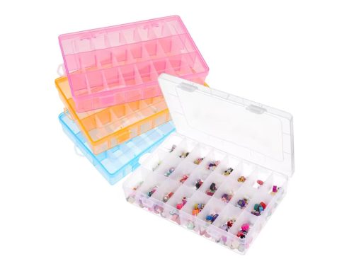 Armscye 4 Pack Bead Organizers 24 Grids Small Plastic Jewelry Storage Box with Removable Dividers and Transparent Lid Stackable Craft Organizer for Beads Earrings DIY Supplies and Travel Storage