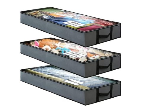 BAOKALER Underbed Storage Bag 90L 3 Large Bins with Reinforced Handles Foldable Containers Visible Clothes Storage Bags for Blanket Pillow Quilts Closet Organizers