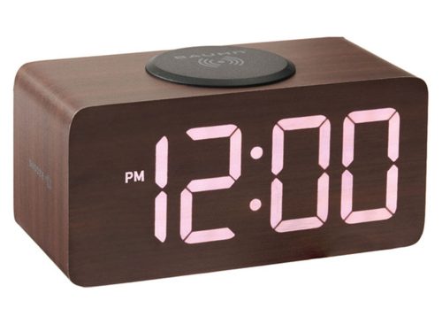 Bauhn Dark Wood Grain Wireless Charging Clock