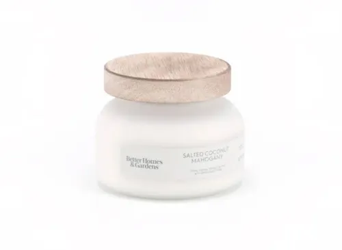 Better Homes and Gardens Salted Coconut Mahogany Scented 2-Wick Frosted Jar Candle 18oz.