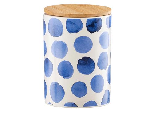 Blue Dotted Ceramic Canister with Lid, Small