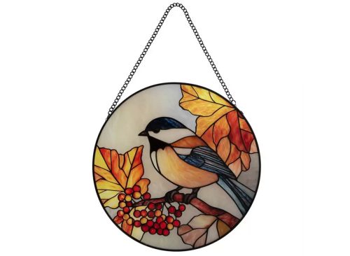 Blue and Brown Bird Round Stained Glass Wall Decor