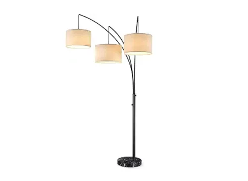 Brightech Trilage Arc Floor Lamp - Large Standing Lamp with 3 Fabric Shades & LED Bulbs for Living Room Over the Sofa, Reading, Multi-Head Traditional Tree Floor Lamp for Bedroom - Black