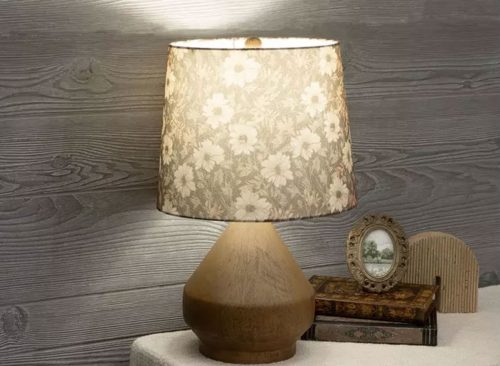 Brown & Cream Florals Wood Look Table Lamp