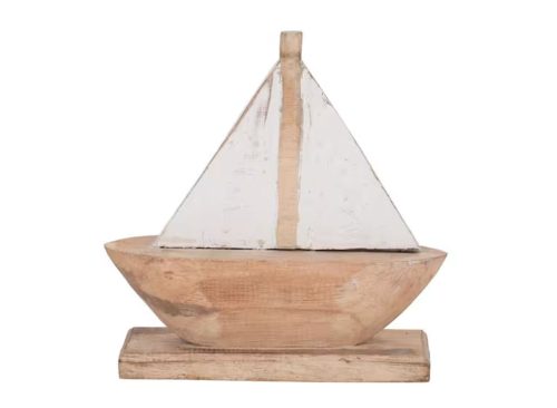Brown White Wood Decorative Sailboat Sculpture