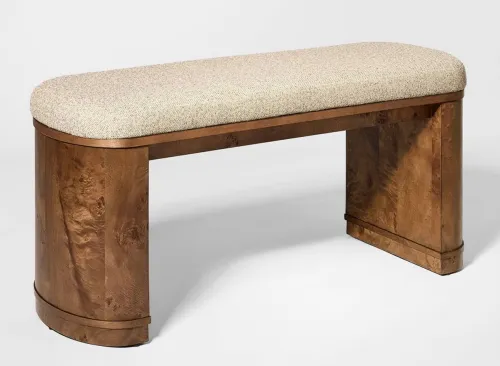 Burled Wood Upholstered Bench Dark Brown